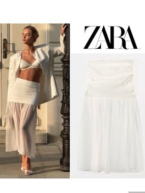 ZARA White Sheer Maxi Skirt with Fitted Waist